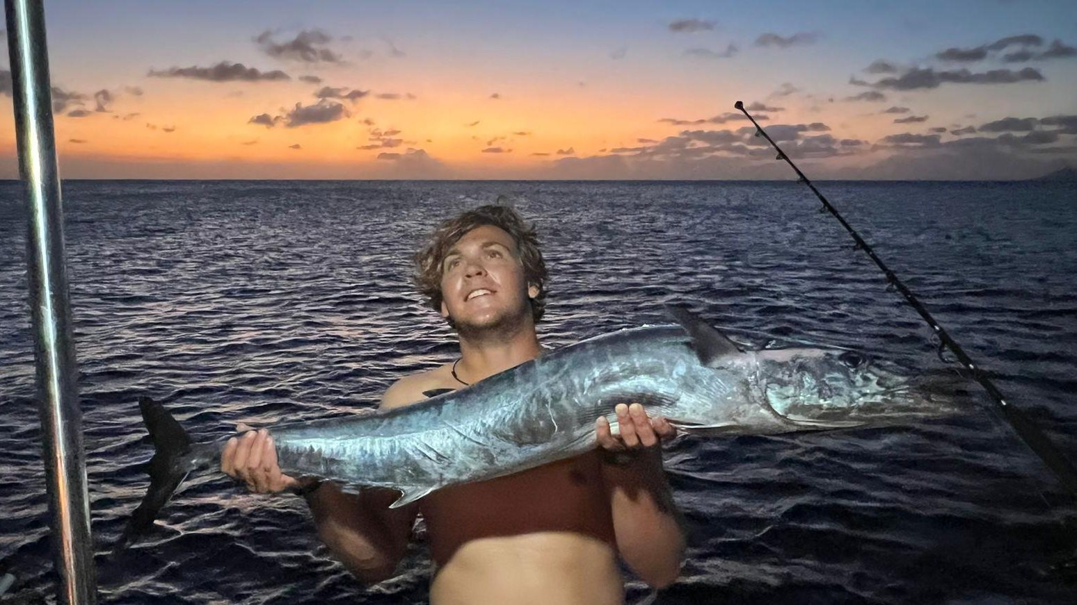 Fishing at sunset on the water off Bonaire
